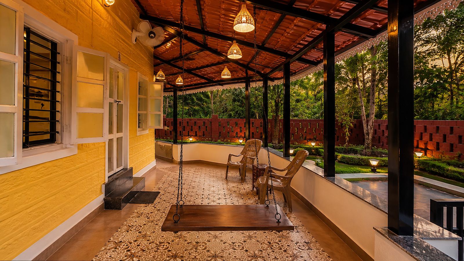 Evening light on the verandah of the villa in Dapoli